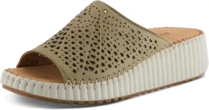 Spring Step Women's RHYDIAN Slip-On Leather Wedge Sandals – Perforated Flower Design, Cushioned Footbed, Made in Turkey
