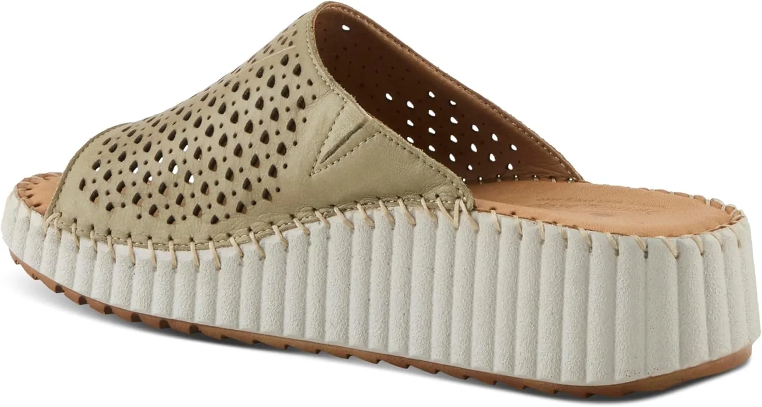 Spring Step Women's RHYDIAN Slip-On Leather Wedge Sandals – Perforated Flower Design, Cushioned Footbed, Made in Turkey