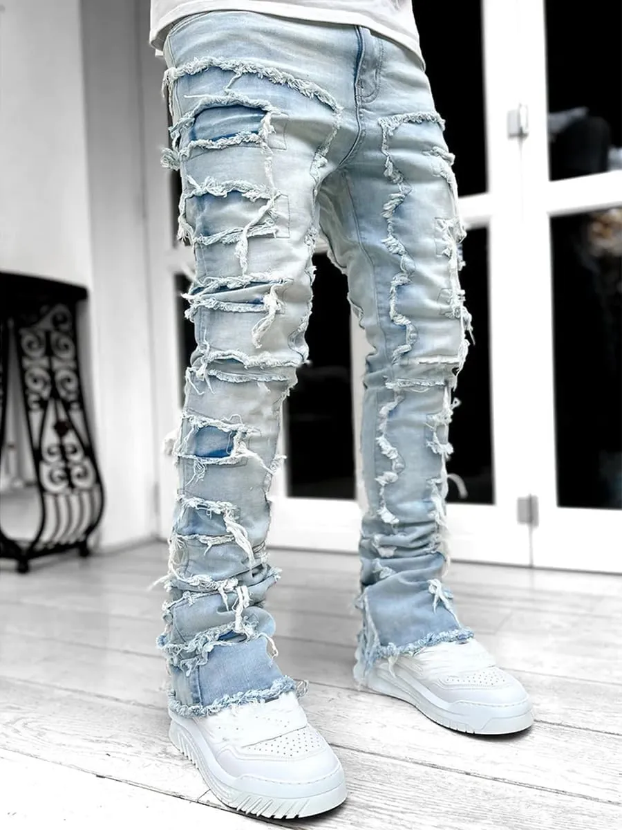 Stacked Jeans Men Skinny Ripped Jeans Slim Fit Denim Pants Y2K Goth Harajuku Emo Jeans Trouser
