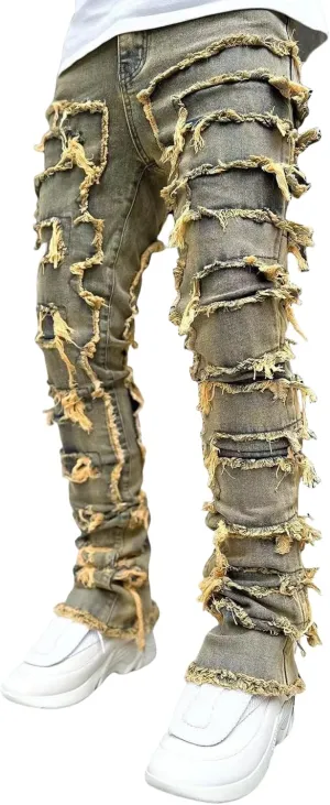 Stacked Jeans Men Skinny Ripped Jeans Slim Fit Denim Pants Y2K Goth Harajuku Emo Jeans Trouser