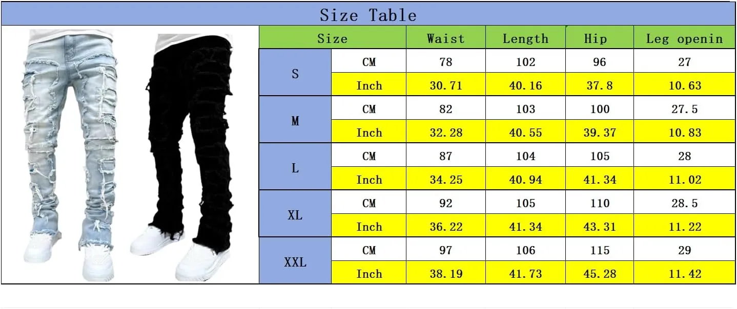Stacked Jeans Men Skinny Ripped Jeans Slim Fit Denim Pants Y2K Goth Harajuku Emo Jeans Trouser