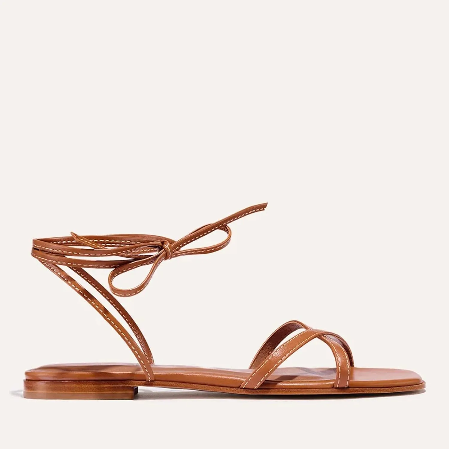 Strappy Flats Sandals for Women Leather Lace Up Flat Sandals Gladiator Square Toe Casual Beach Summer Shoes