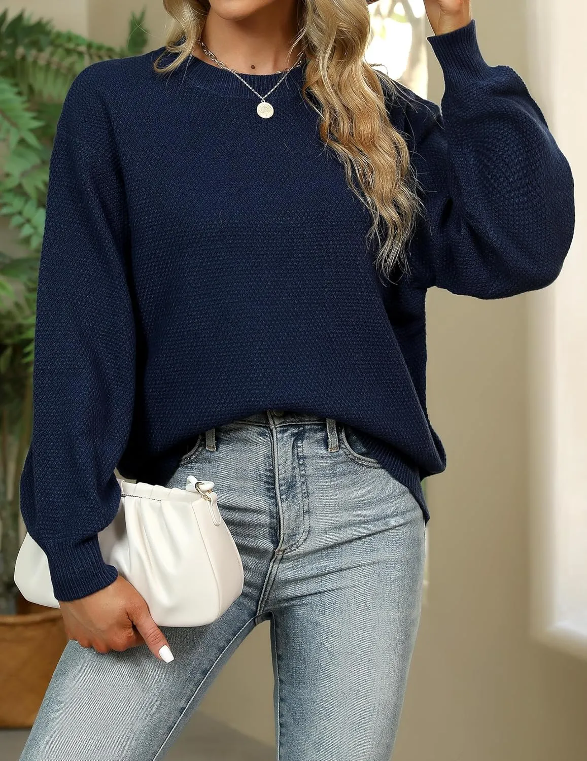 Sucolan Oversized Sweaters for Women Heathered Long Sleeve Crew Neck Pullover Knit Sweater Casual Fall Tops 2024 Fashion
