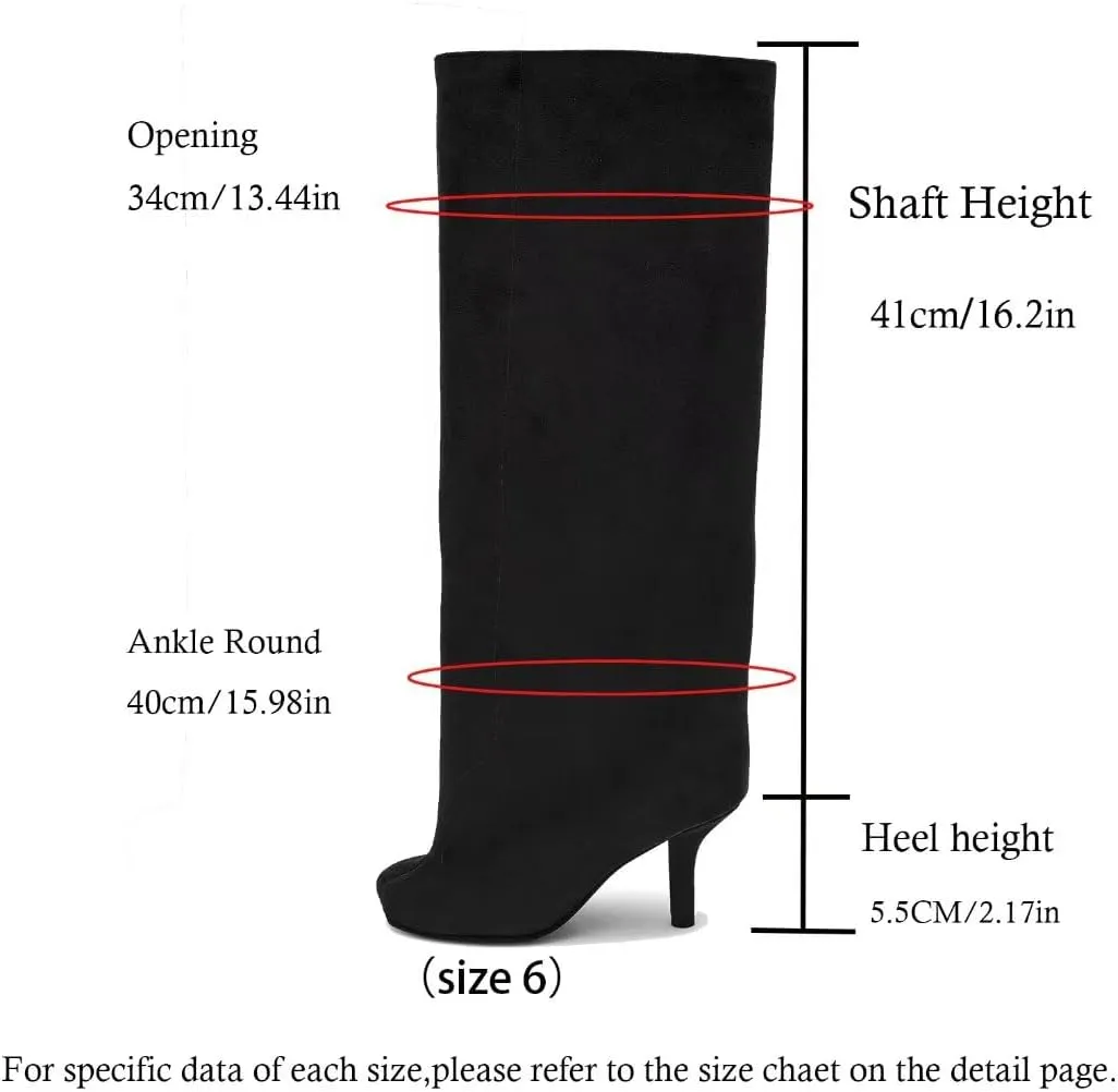 Suede Boots Wide Calf Boots with Slim High Heels Square Toe Stiletto Boots Straight Tall Boots Slouchy Boots Women's Knee High Boots