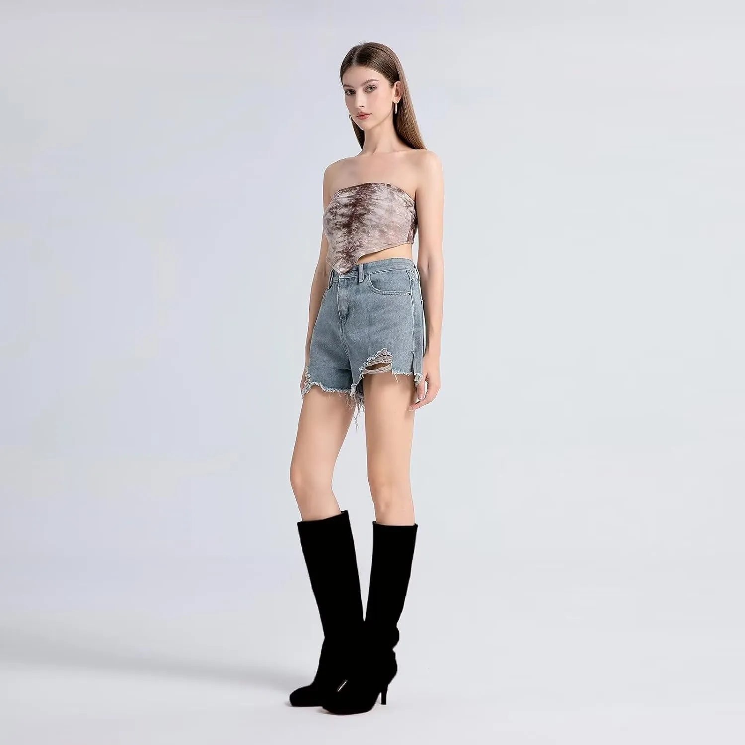 Suede Boots Wide Calf Boots with Slim High Heels Square Toe Stiletto Boots Straight Tall Boots Slouchy Boots Women's Knee High Boots