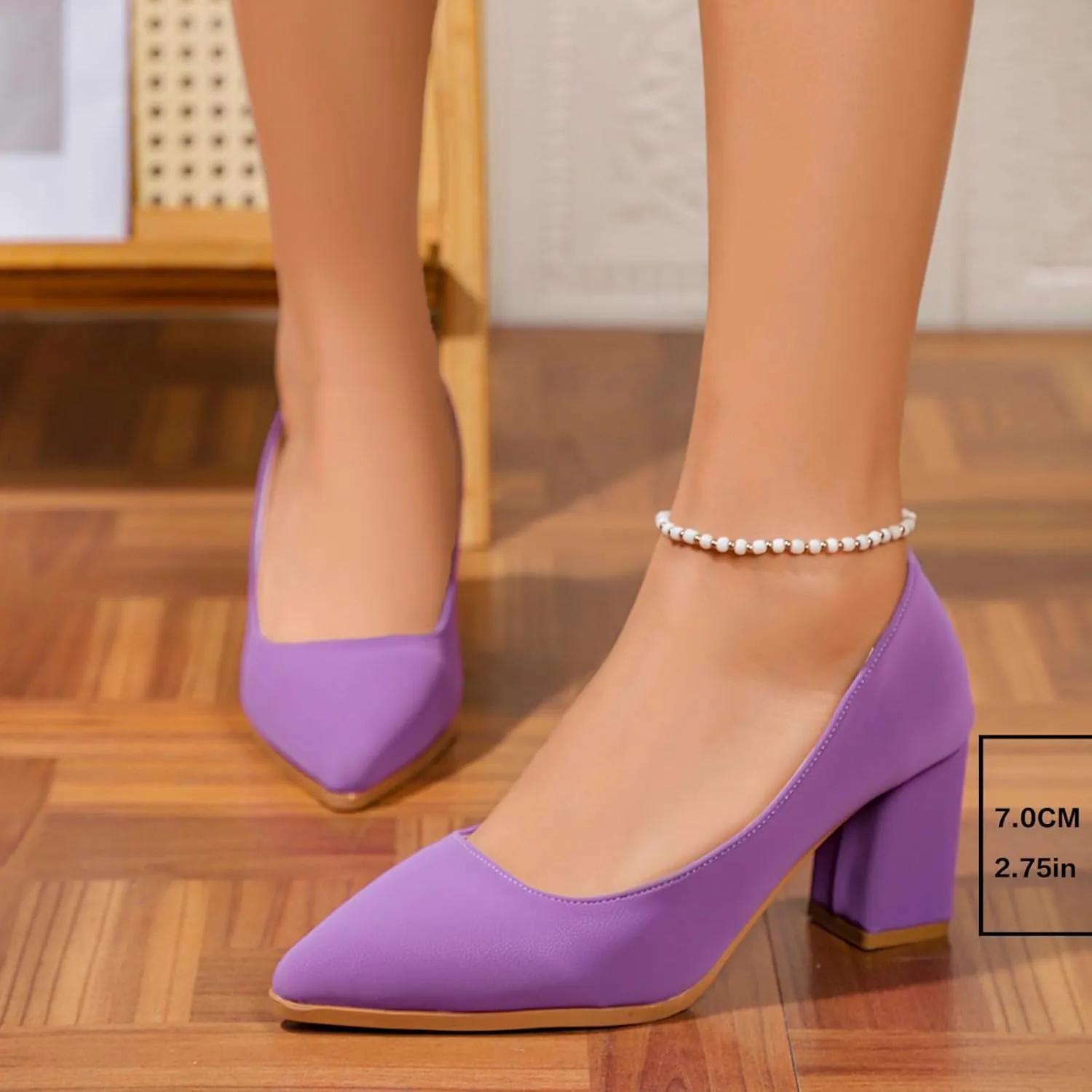 Suede Pumps Women's Chunky Dress Shoes Closed Pointed Toe Mary Janes Comfortable Office Shoes Slip On Loafers