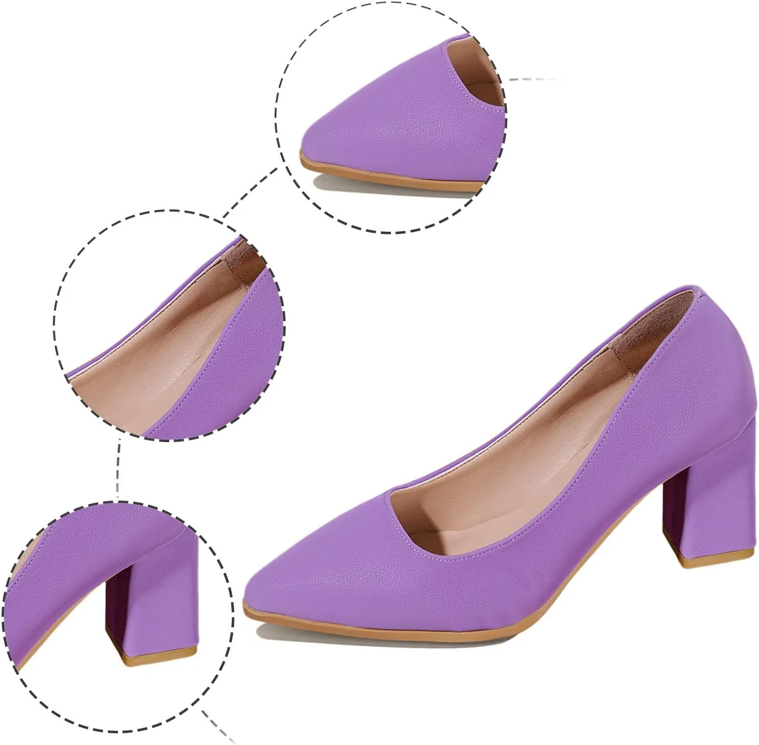 Suede Pumps Women's Chunky Dress Shoes Closed Pointed Toe Mary Janes Comfortable Office Shoes Slip On Loafers