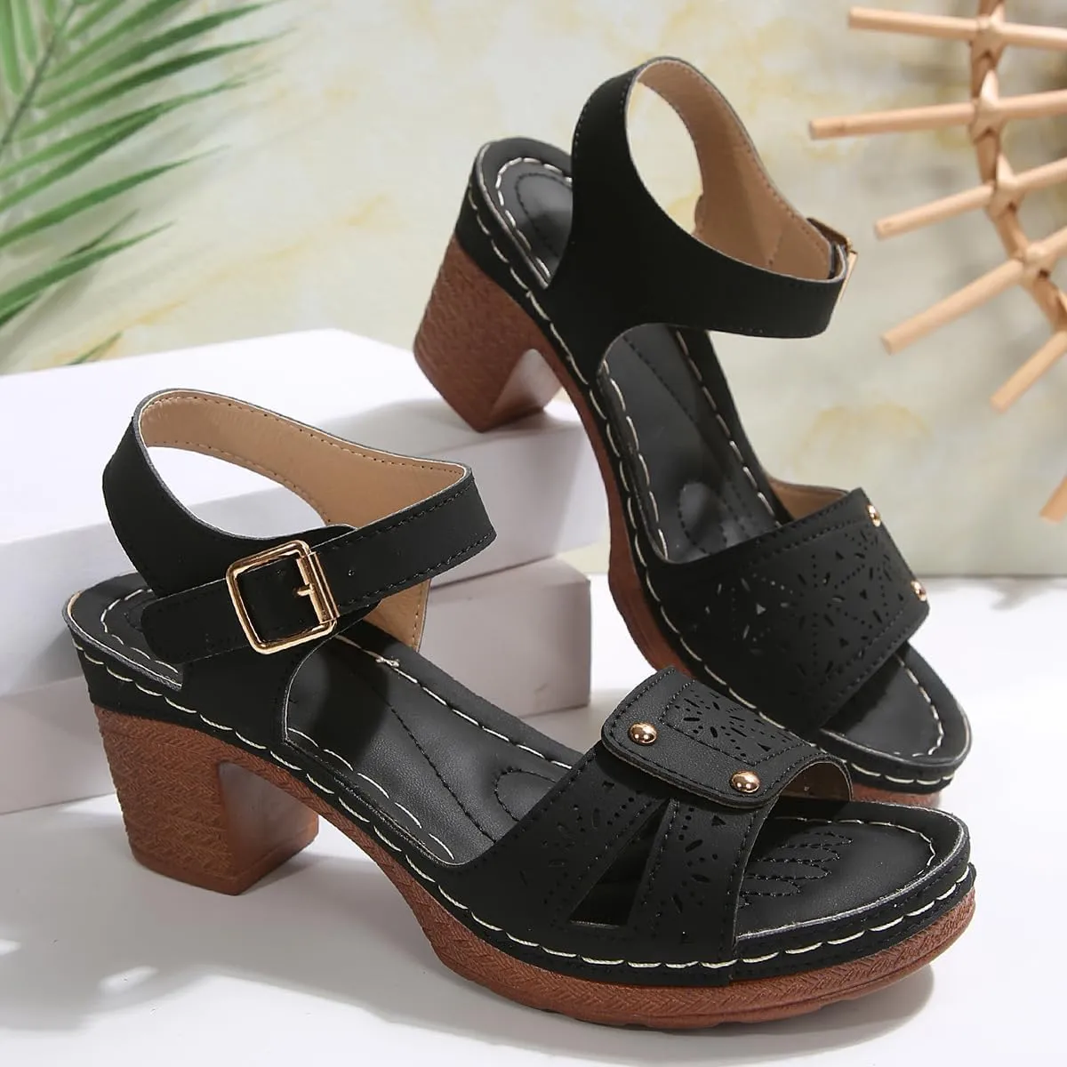 Summer Casual Hollow Out Classic Lightweight Sandal,Women's Comfy Orthotic Sandals,Platform Summer Casual Hollow Out Open Toe Low Heel Breathable Shoes