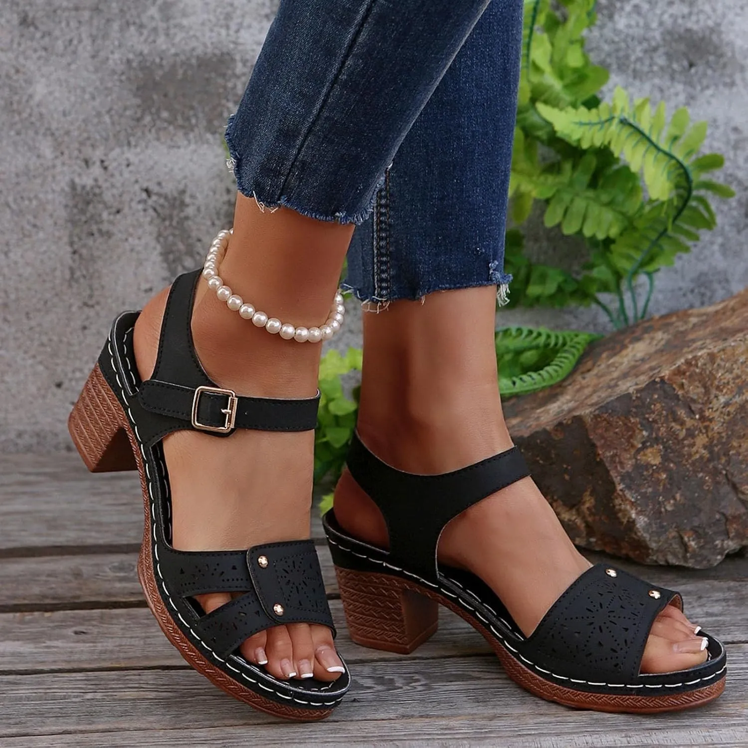 Summer Casual Hollow Out Classic Lightweight Sandal,Women's Comfy Orthotic Sandals,Platform Summer Casual Hollow Out Open Toe Low Heel Breathable Shoes