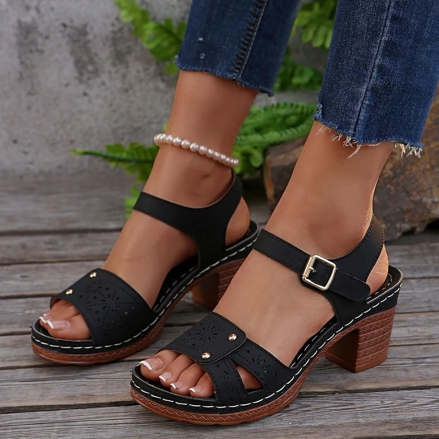Summer Casual Hollow Out Classic Lightweight Sandal,Women's Comfy Orthotic Sandals,Platform Summer Casual Hollow Out Open Toe Low Heel Breathable Shoes