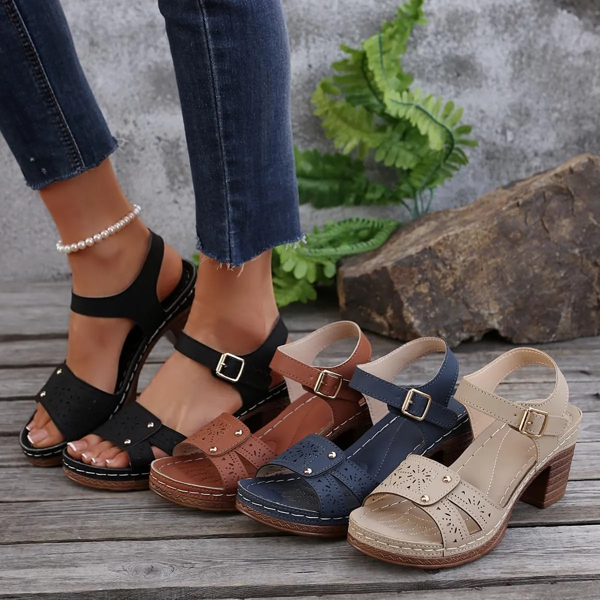 Summer Casual Hollow Out Classic Lightweight Sandal,Women's Comfy Orthotic Sandals,Platform Summer Casual Hollow Out Open Toe Low Heel Breathable Shoes
