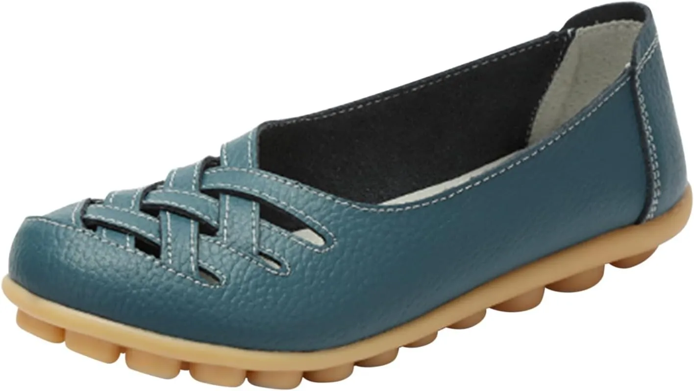 Summer Loafers Flat Sandals for Women Criss Cross Cut Out Slip-On Dressy Shoes Closed Toe Casual Walking Shoes