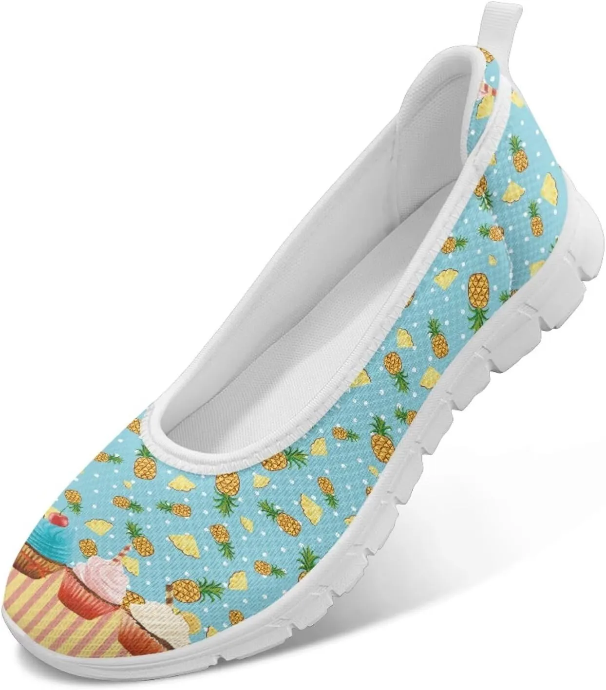 Sweet Fruit Printed Womens Ballet Flats Dress Shoes Slip On Mesh Casual Sneakers Round Toe Platform Loafers Lightweight Office & Travel