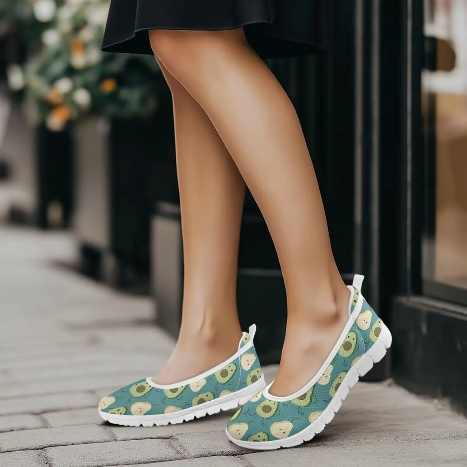 Sweet Fruit Printed Womens Ballet Flats Dress Shoes Slip On Mesh Casual Sneakers Round Toe Platform Loafers Lightweight Office & Travel