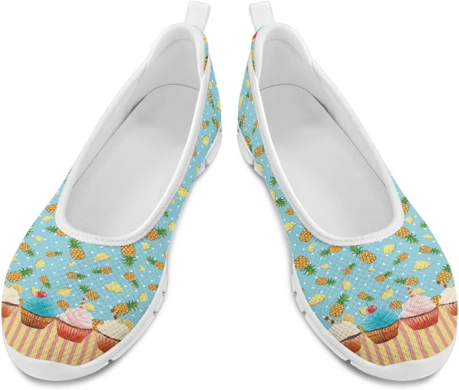 Sweet Fruit Printed Womens Ballet Flats Dress Shoes Slip On Mesh Casual Sneakers Round Toe Platform Loafers Lightweight Office & Travel