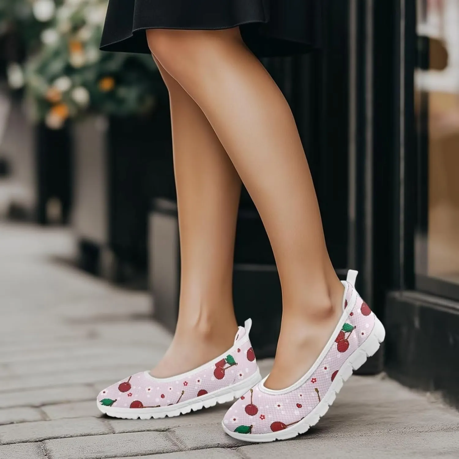 Sweet Fruit Printed Womens Ballet Flats Dress Shoes Slip On Mesh Casual Sneakers Round Toe Platform Loafers Lightweight Office & Travel