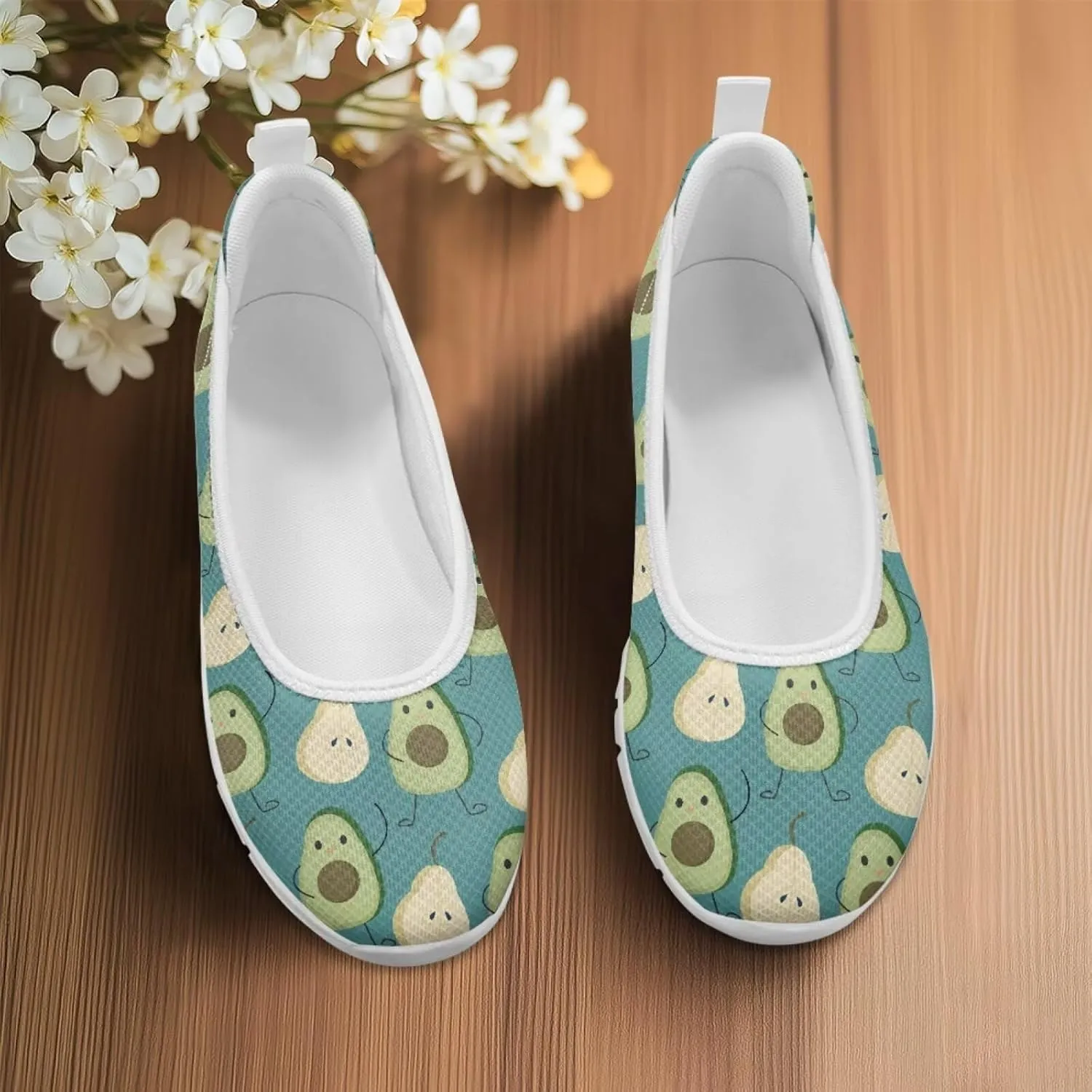 Sweet Fruit Printed Womens Ballet Flats Dress Shoes Slip On Mesh Casual Sneakers Round Toe Platform Loafers Lightweight Office & Travel