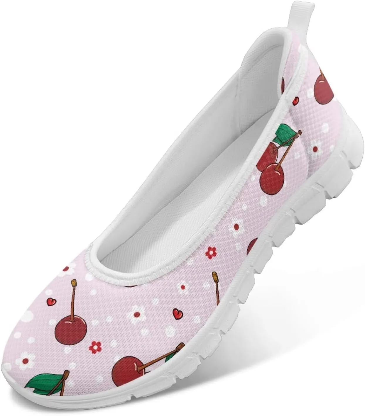 Sweet Fruit Printed Womens Ballet Flats Dress Shoes Slip On Mesh Casual Sneakers Round Toe Platform Loafers Lightweight Office & Travel