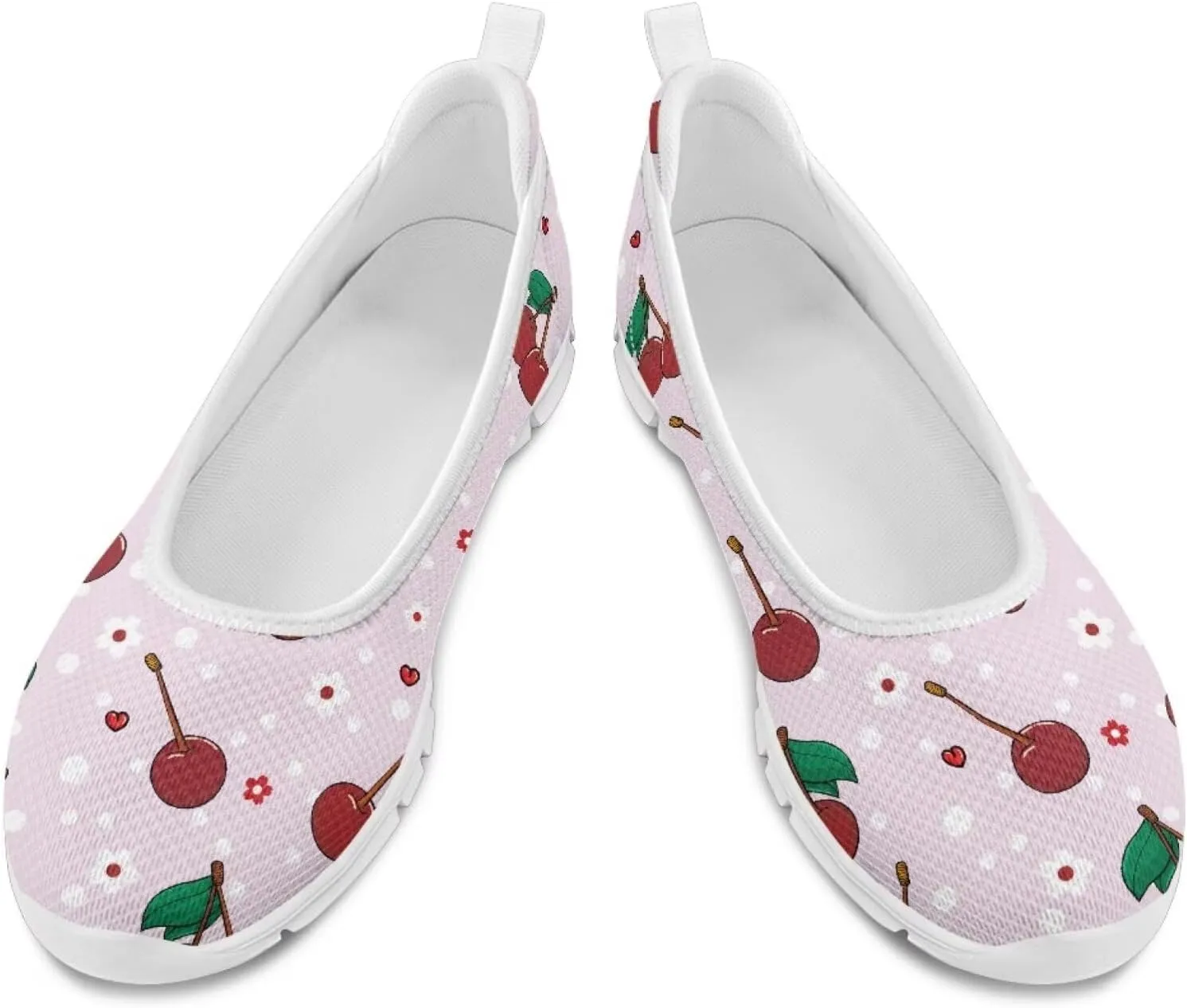 Sweet Fruit Printed Womens Ballet Flats Dress Shoes Slip On Mesh Casual Sneakers Round Toe Platform Loafers Lightweight Office & Travel