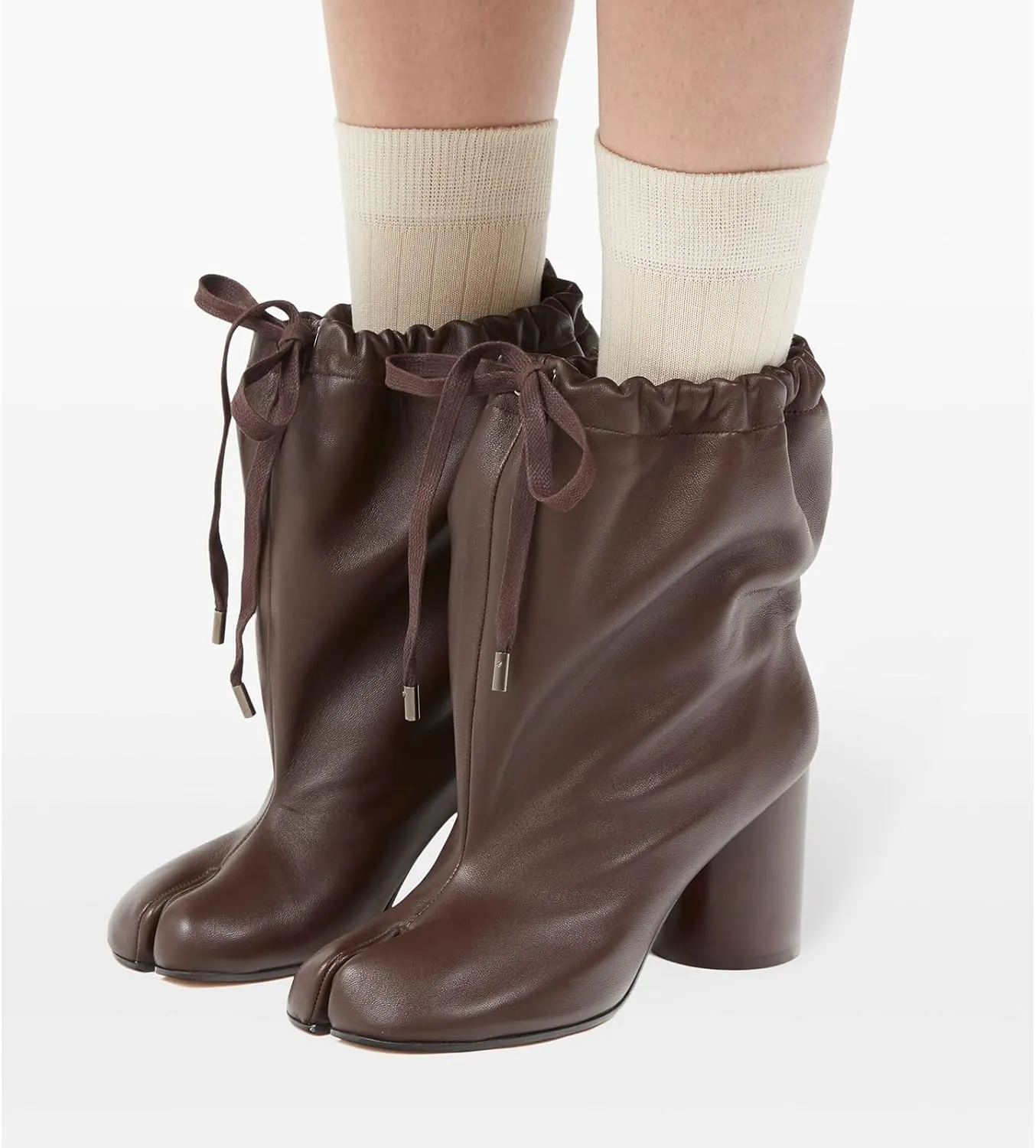 Tabi Boots For Women Split Toe Ankle Boots With Lace Up Details Chunky Block Heel Wide Calf Booties Stylish Winter Boot For Ladies Fashion Dressy Pull On Party Shoes