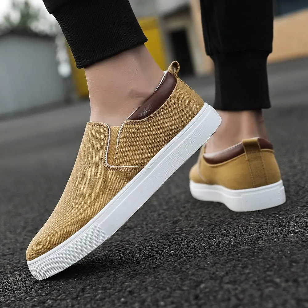 tazimall Men's Large Size Canvas Shoes, Slip on Flat Loafers