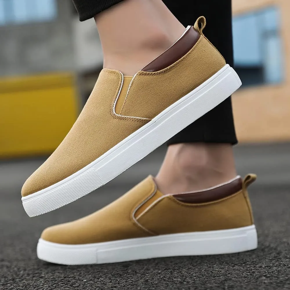 tazimall Men's Large Size Canvas Shoes, Slip on Flat Loafers