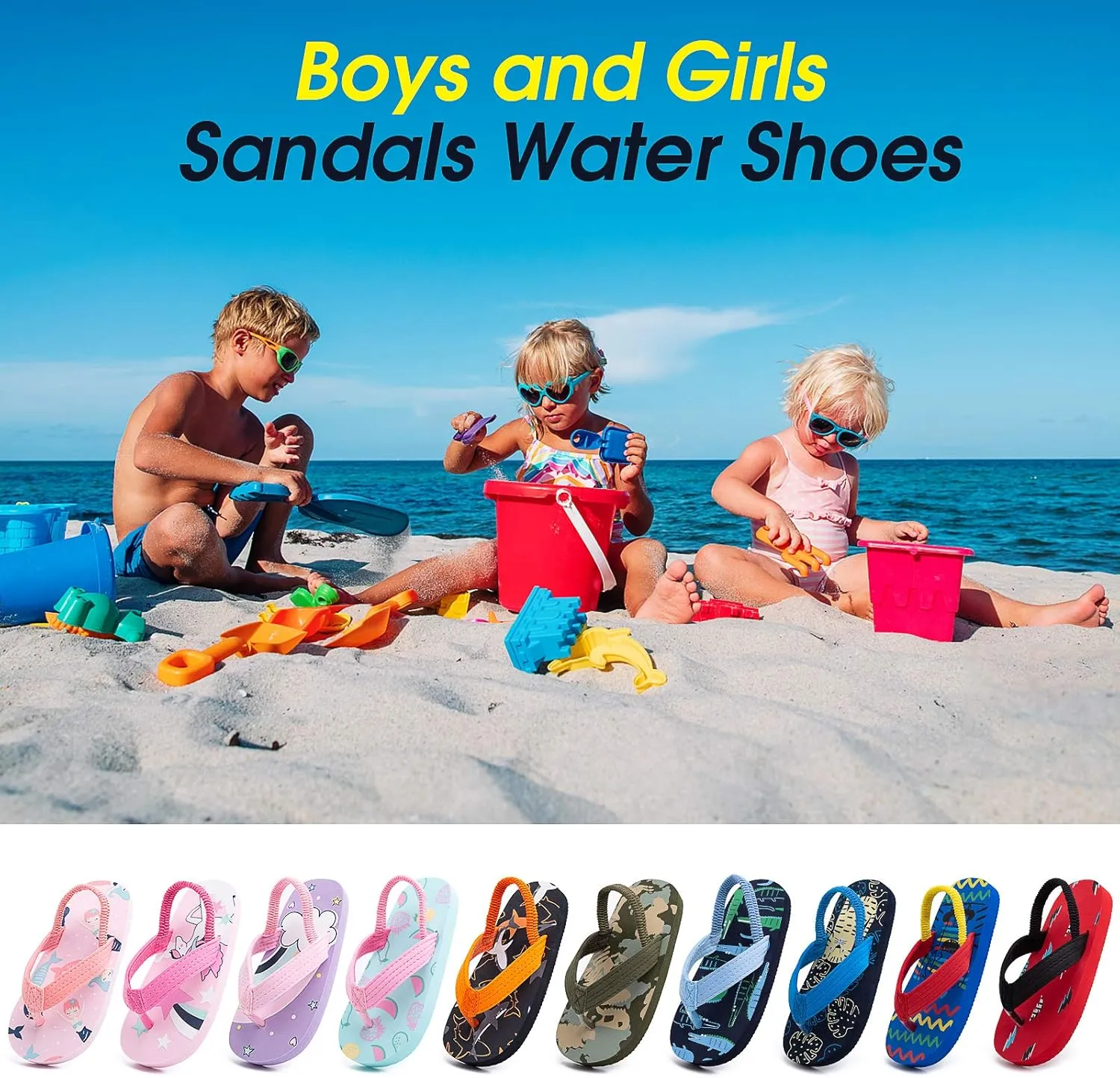 techcity Toddler Boys Girls Flip Flops Kids Unicorn Dinosaur Sandals Beach Pool Water Shoes with Back Strap