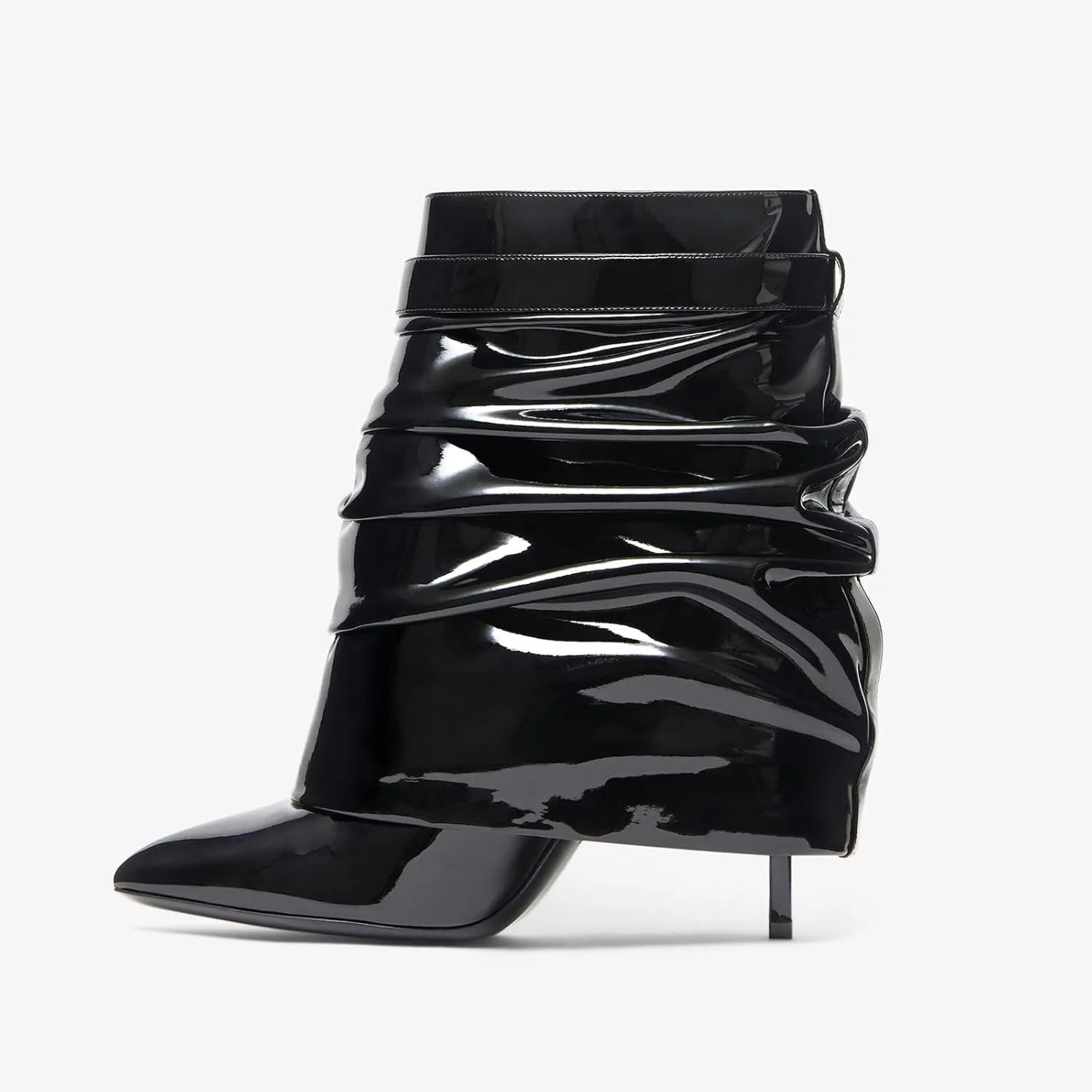 THESHY Women's Fold Over Stiletto Ankle Boots Pointed Toe Lock Mid Calf Shark Bootie Pull on Fashion Party Winter Boots for Women