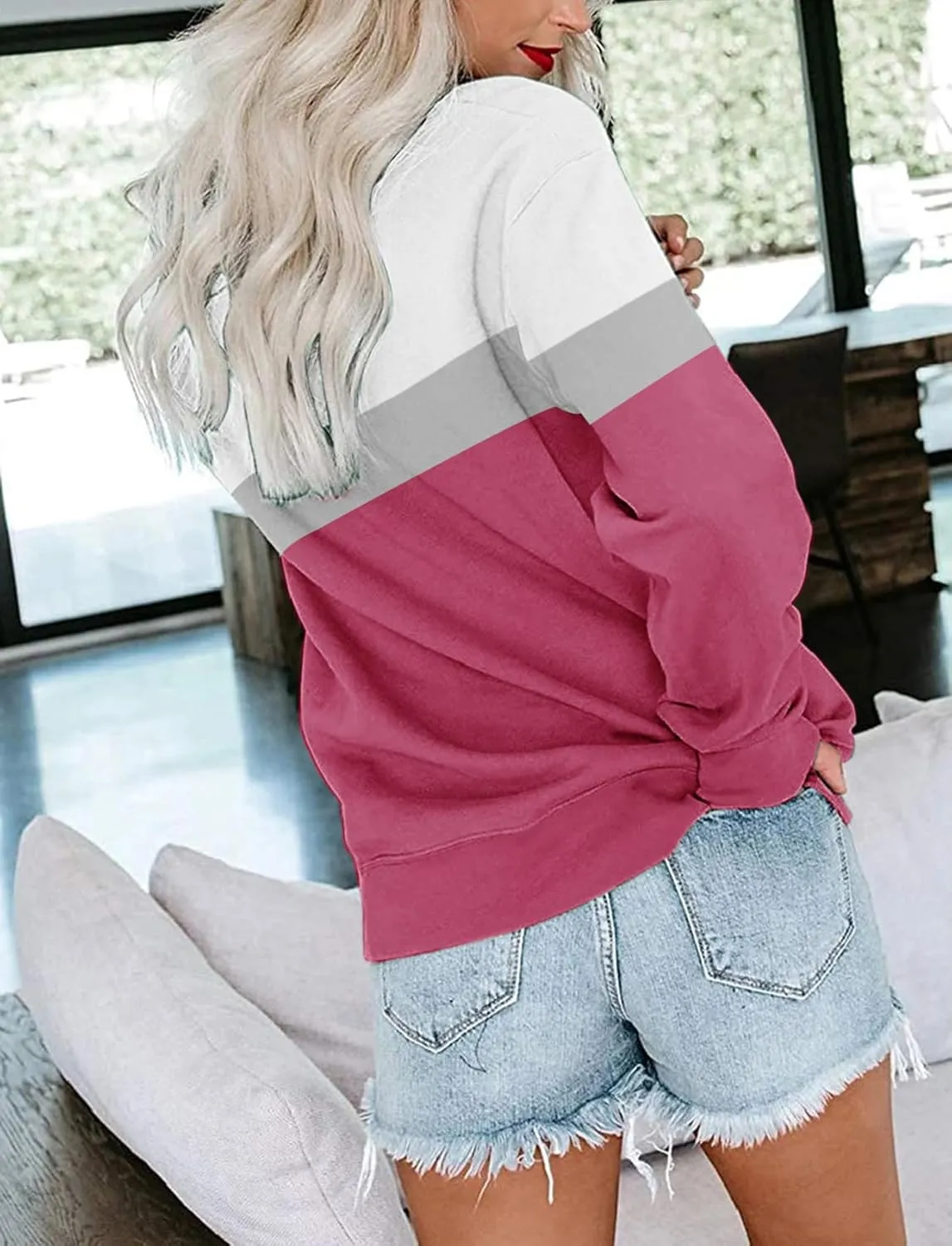 TICTICMIMI Women's Casual Long Sleeve Color Block/Solid Tops Crewneck Sweatshirts Cute Loose Fit Pullover with Pockets