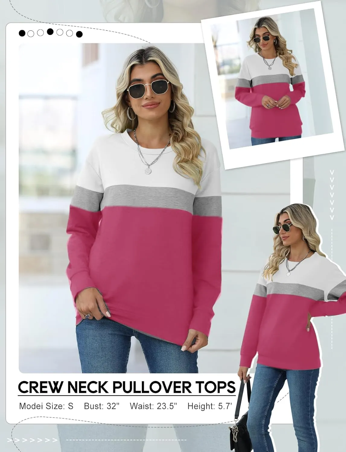 TICTICMIMI Women's Casual Long Sleeve Color Block/Solid Tops Crewneck Sweatshirts Cute Loose Fit Pullover with Pockets