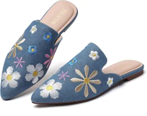 Tilocow Mules for Woman Comfortable Pointed Toe Backless Loafers Flat Mule Business Casual Shoes Slides Slip on
