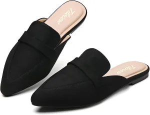 Tilocow Slip On Mules for Women Open Back Closed Pointed Toe Flats Womens Business Work Shoes Flavor Slides