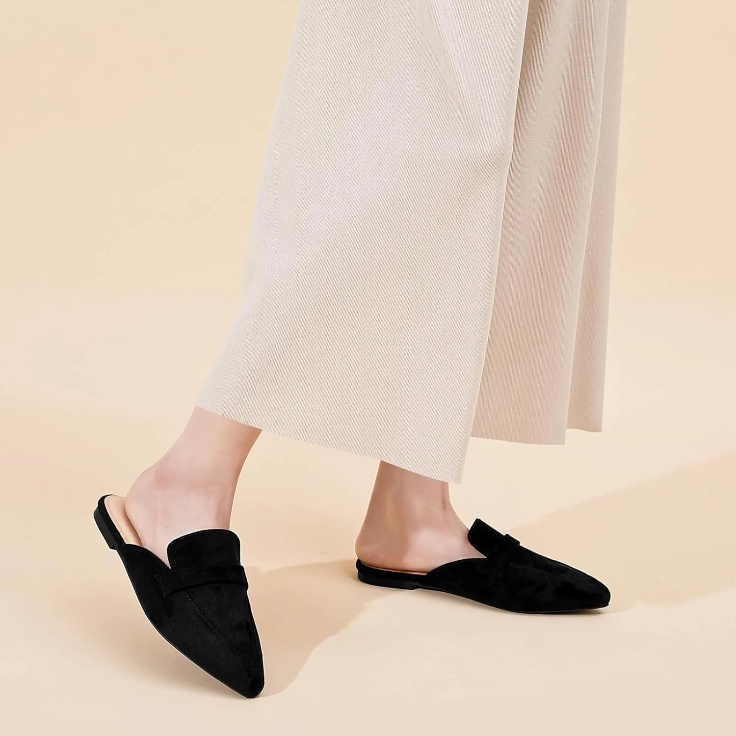 Tilocow Slip On Mules for Women Open Back Closed Pointed Toe Flats Womens Business Work Shoes Flavor Slides