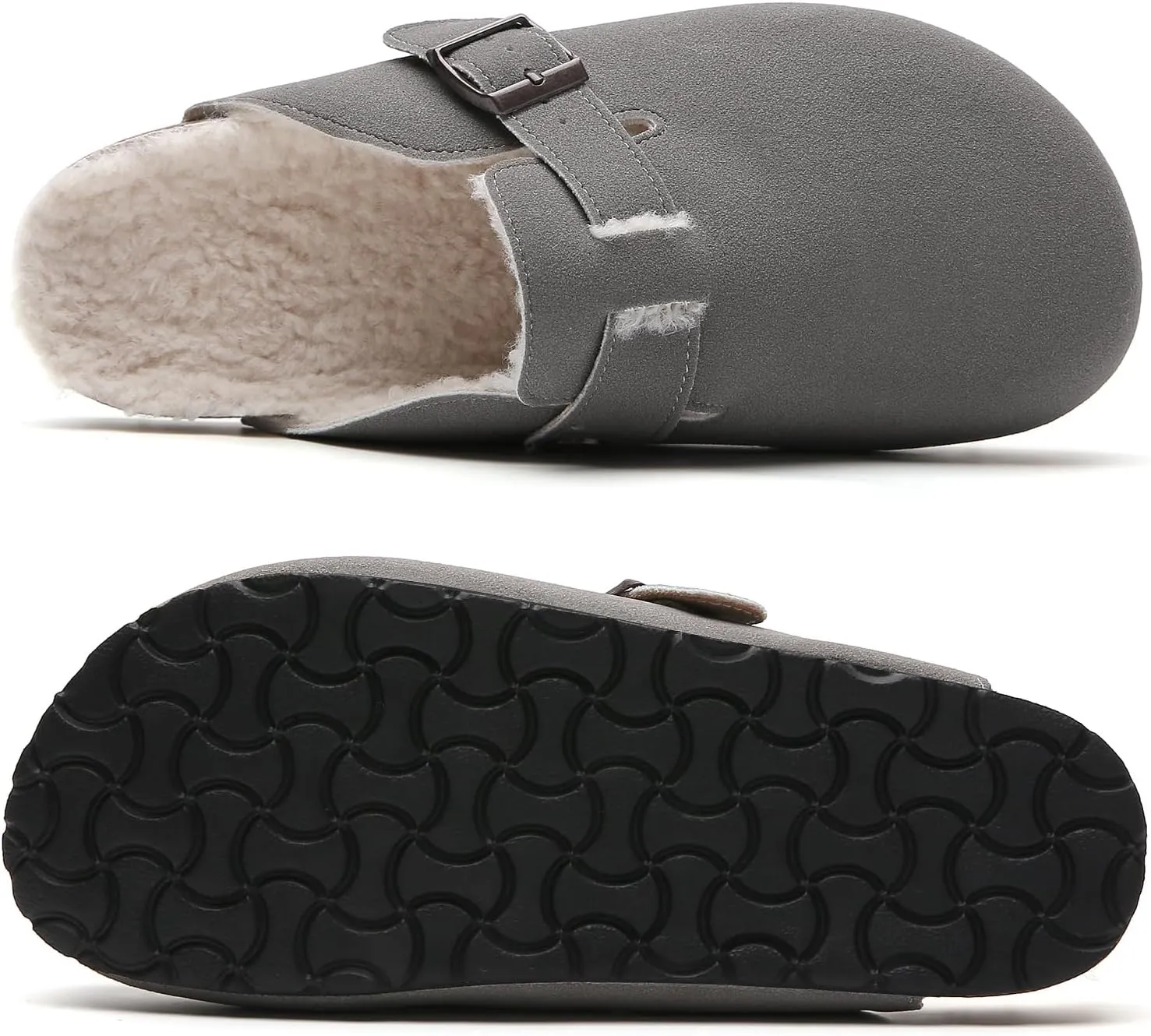 Tilocow Women's Suede Clogs Comfortable Fuzzy Cork Footbed Mules Slip On Winter Clogs