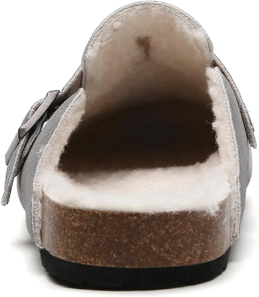 Tilocow Women's Suede Clogs Comfortable Fuzzy Cork Footbed Mules Slip On Winter Clogs