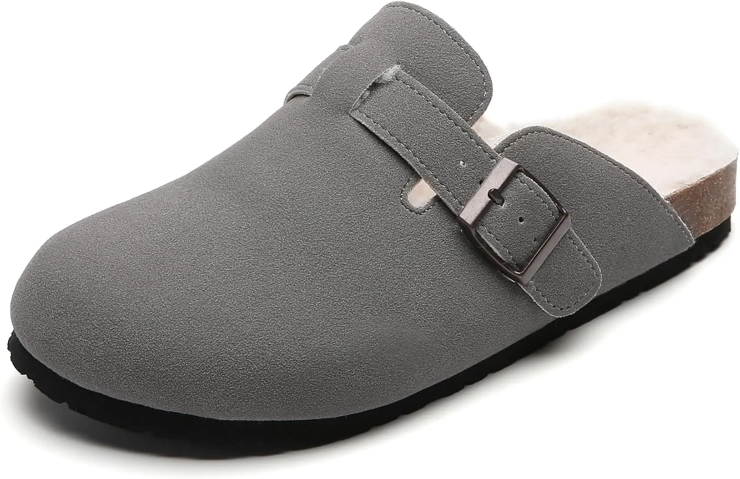 Tilocow Women's Suede Clogs Comfortable Fuzzy Cork Footbed Mules Slip On Winter Clogs