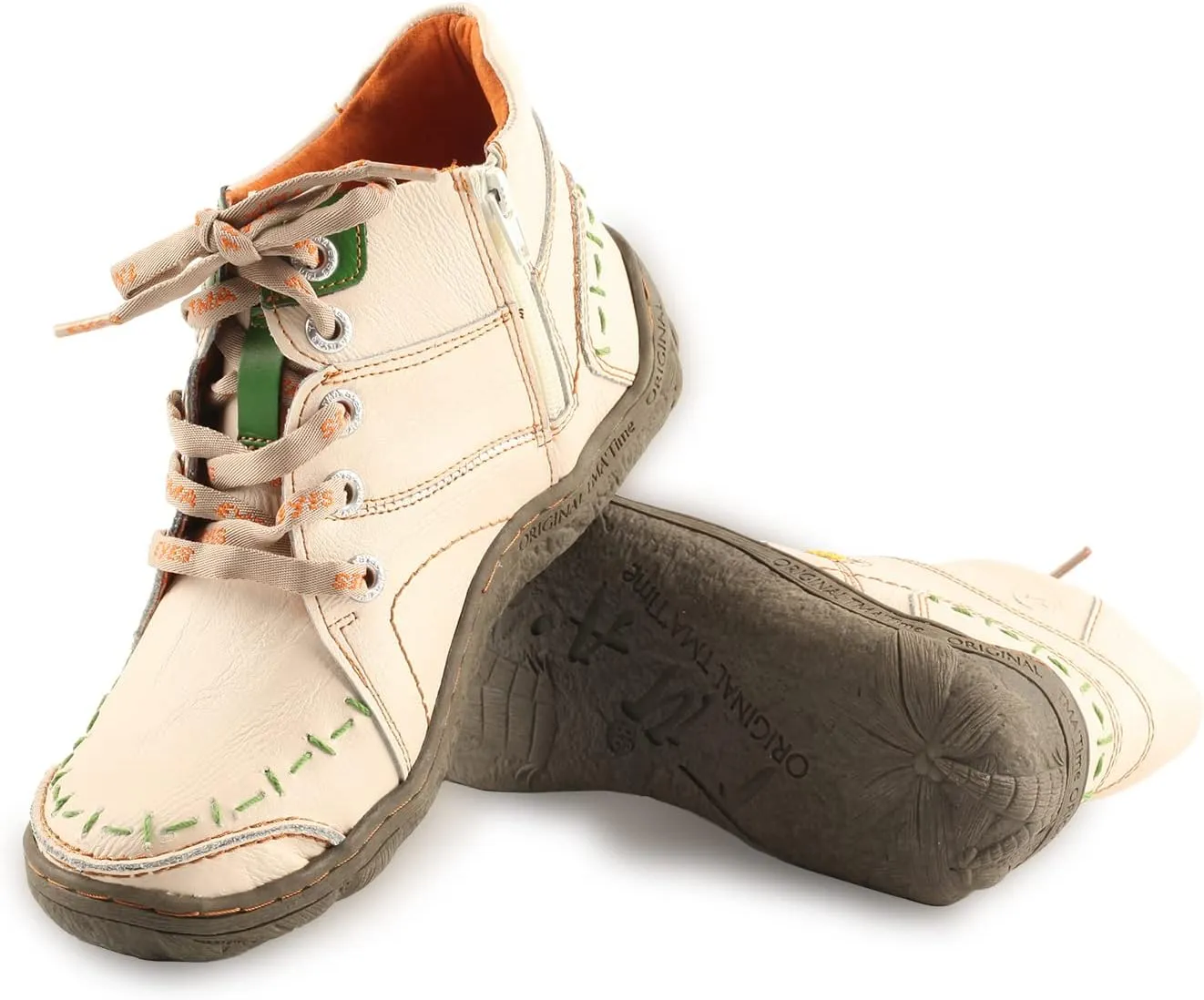 TMA EYES Women Stitching Shoes Leather Lace-up Low Heel Handwork Casual Boots