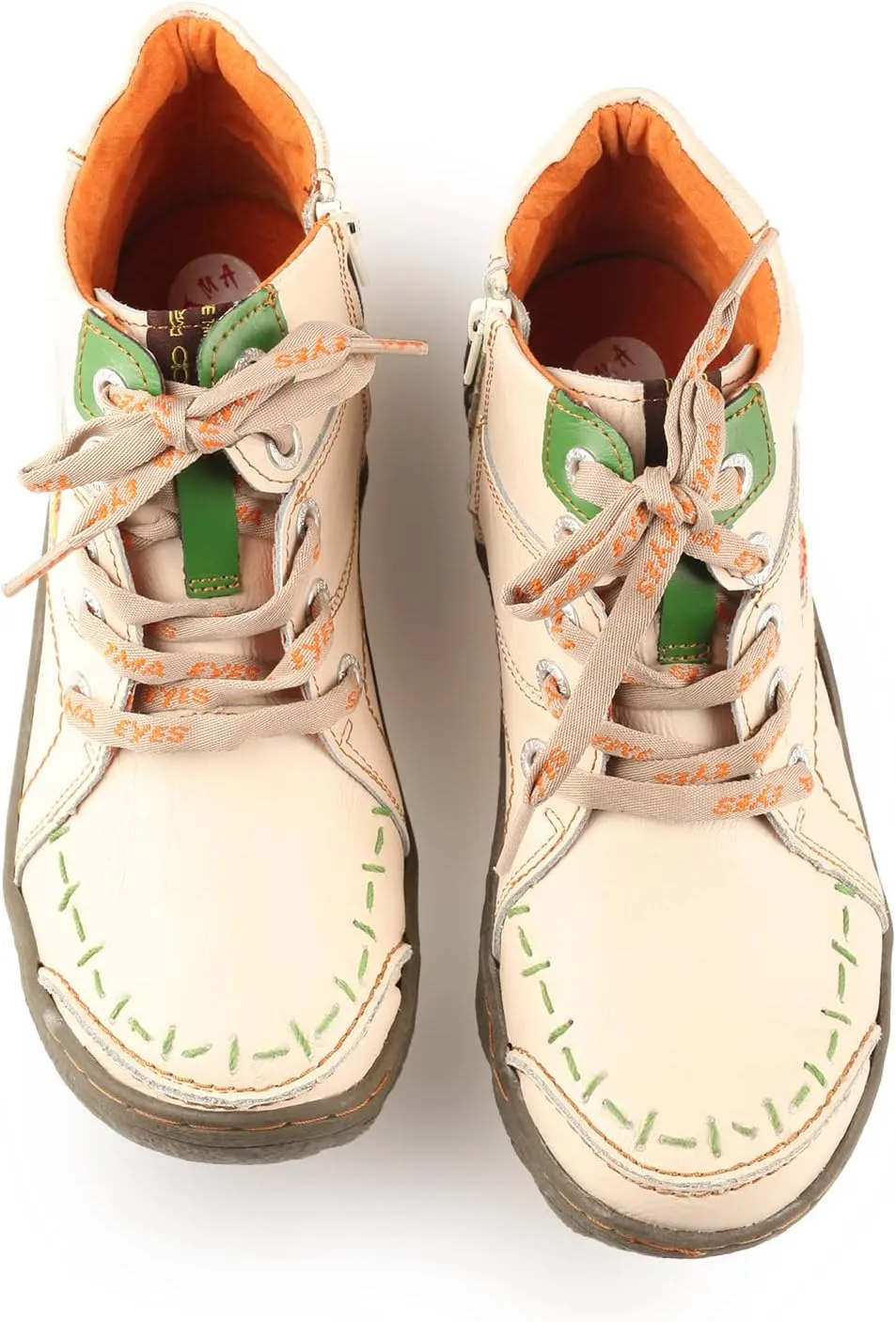 TMA EYES Women Stitching Shoes Leather Lace-up Low Heel Handwork Casual Boots