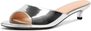 TNYNFBEB Womens Low Kitten Heel Peep Open Toe Mules Shoes Sandals Slingback Wedding Prom Dress Patent Leather Summer 1.4 Inches Heels