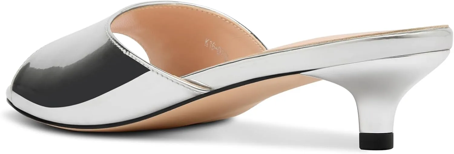 TNYNFBEB Womens Low Kitten Heel Peep Open Toe Mules Shoes Sandals Slingback Wedding Prom Dress Patent Leather Summer 1.4 Inches Heels
