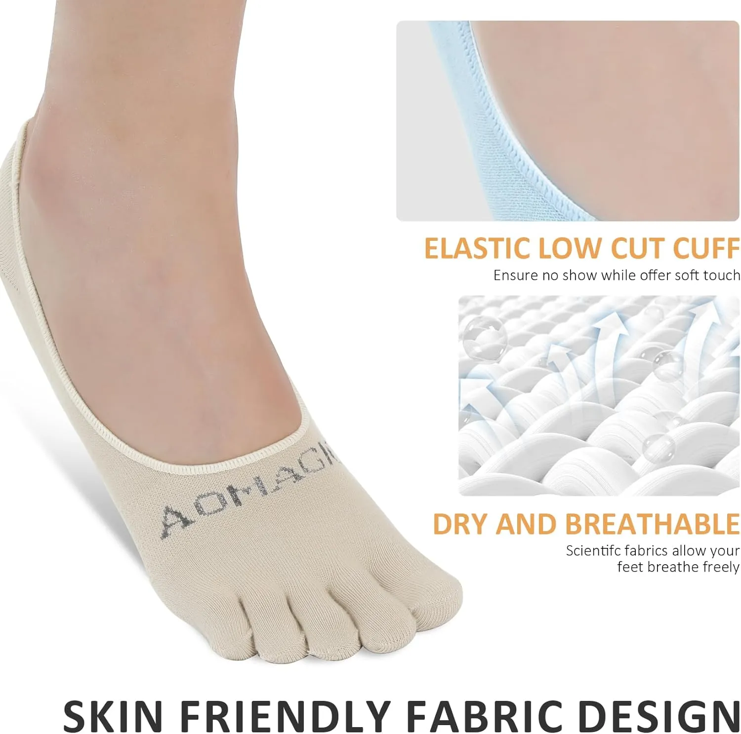 Toe Socks No Show for Women & Men Running Five Fingers Athletic Invisible Liner Socks, Moisture Wicking