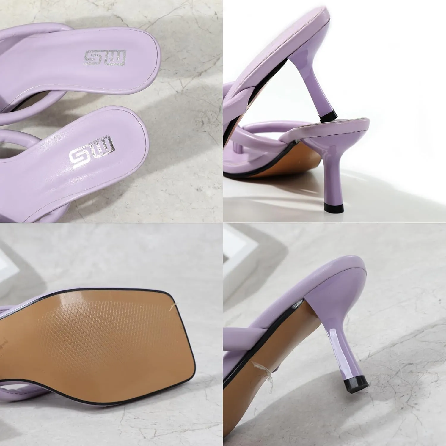 Tokouk Sexy Kitten High Heel Flip Flops Mule for Women Leather strapy Square Open Toe Comfortable Summer Slip On Stiletto Thong Slide Sandals for Dress Party wedding work