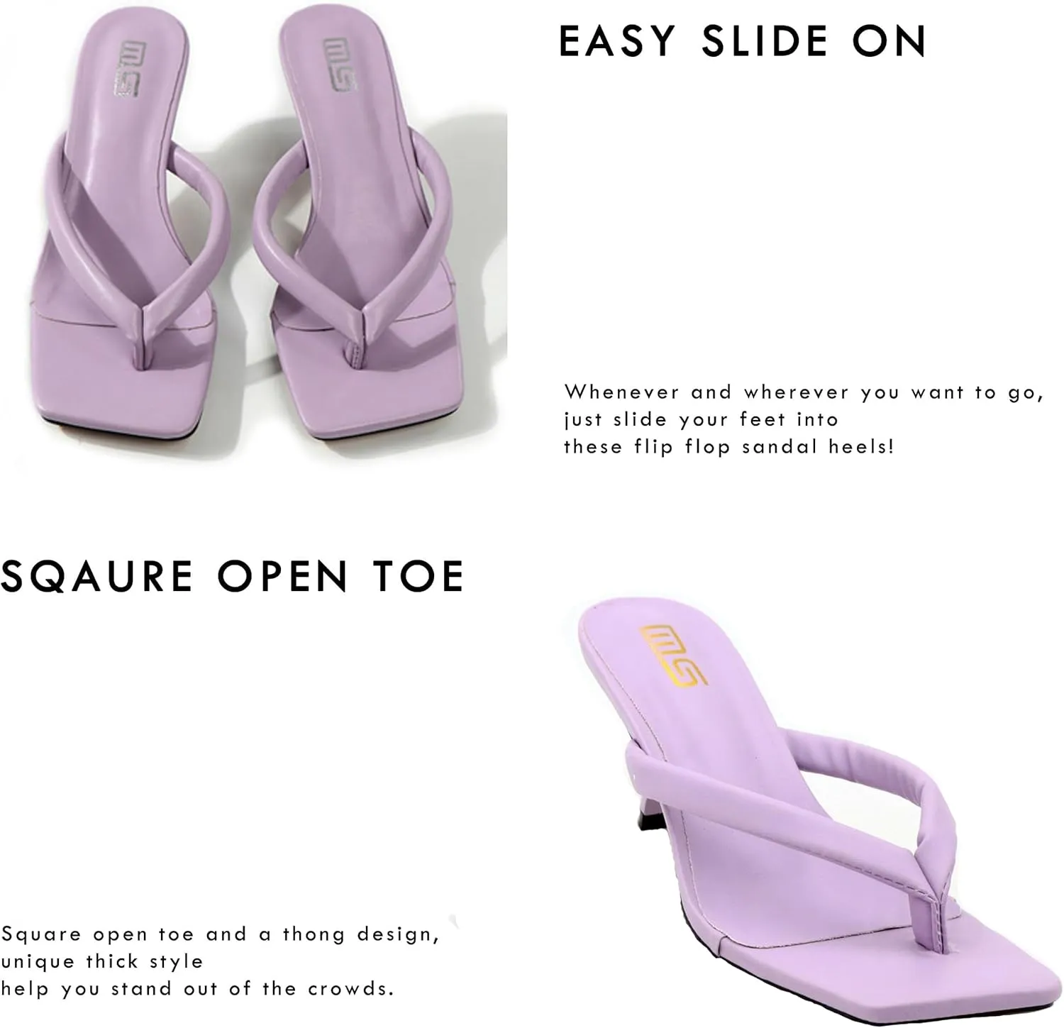 Tokouk Sexy Kitten High Heel Flip Flops Mule for Women Leather strapy Square Open Toe Comfortable Summer Slip On Stiletto Thong Slide Sandals for Dress Party wedding work
