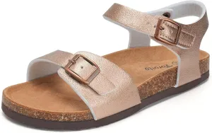 Torotto Girls Boys Sandals with Cork Footbed Adjustable Buckle Casual Slides Sandals Open Toes Flat for Kids Toddler