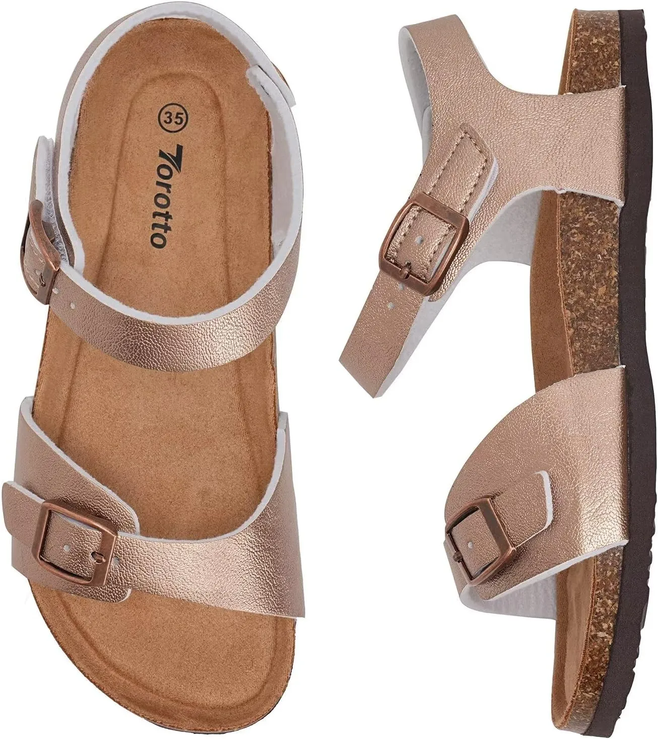 Torotto Girls Boys Sandals with Cork Footbed Adjustable Buckle Casual Slides Sandals Open Toes Flat for Kids Toddler