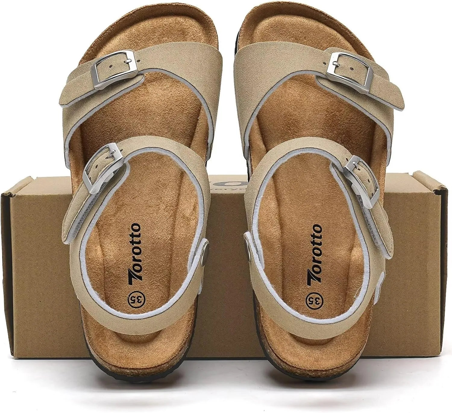 Torotto Girls Boys Sandals with Cork Footbed Adjustable Buckle Casual Slides Sandals Open Toes Flat for Kids Toddler