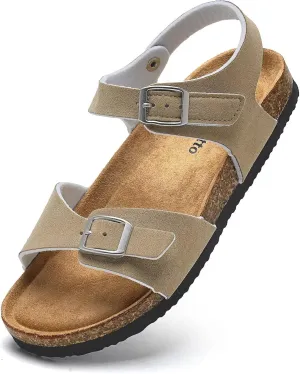 Torotto Girls Boys Sandals with Cork Footbed Adjustable Buckle Casual Slides Sandals Open Toes Flat for Kids Toddler