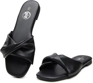 Trary Sandals Women Summer Sandals for Women 2025 Dressy Flat Comfortable Fashion Beach Cute Ladies Slides Black Size 10