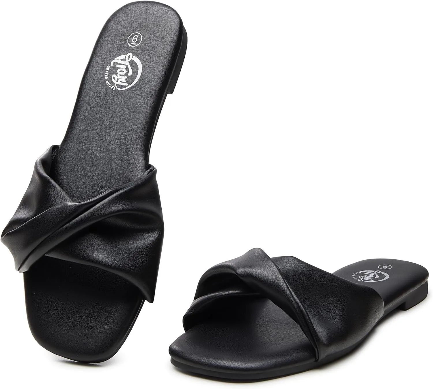 Trary Sandals Women Summer Sandals for Women 2025 Dressy Flat Comfortable Fashion Beach Cute Ladies Slides Black Size 10