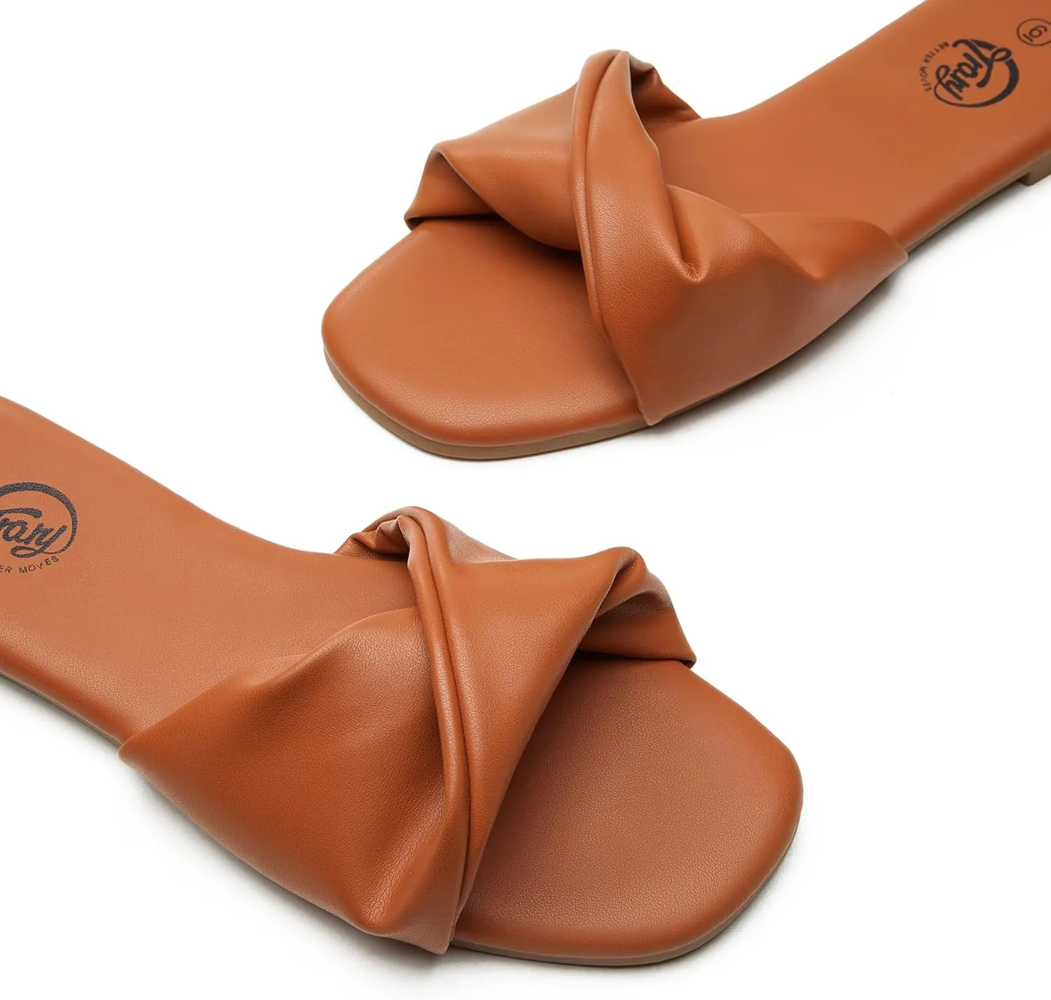 Trary Sandals Women,Leather Slides Women Comfortable Memory Foam Sandals for Women Footwear,Fashion Flat Summer Sandals for Women 2025